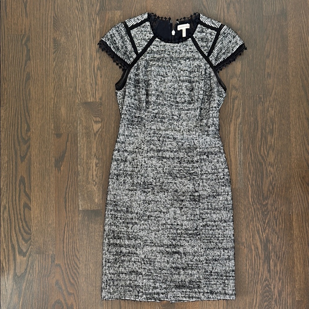 Rebecca Taylor Black White Tweed Cap Sleeve Sheath Dress Designer Women's Sz 6